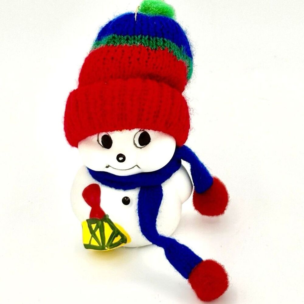 Vintage Giftco Snow Bell Snowman Christmas Ornament With Sweater Hat & Scarf